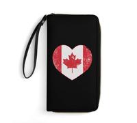Fille Pochette Drapeau Rétro du Canada en Forme De Cœur Coin Purse Wallet Longue Porte Monnaie Femme avec Compartiment À Monnaie Cuir Portefeuille pour Prof, Mère, Amoureux