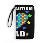 Fille Pochette Fier Papa Autiste Sensibilisation À l'Autisme 2 Coin Purse Wallet Longue Porte Monnaie Femme Souple Cuir Portefeuille pour Meilleur Cadeau, Garcon, Prof