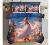 Fille Princesse Fantastique Housse de Couette 140x200 Fleurs Roses Parure de lit 1 Personne Microfibre Housse de Couette Adulte Enfant 3 pièces avec Fermeture Éclair et 2 Taies d'oreillers