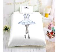 Fille Princesse Rose Robe Blanc Ballet Robe Effet 3D Housse de Couette 1 Personne, Charmant Animal Licorne Bleu Violet Jaune Literie (Blanc Robe, 180x210cm)