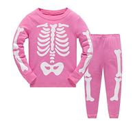 Fille Pyjamas Vêtements de Nuit Squelette De Noël 2pcs Manches Longues Chemises de Nuit Hauts Bas PJ Ensembles de Pyjama pour Enfant en Bas Âge 5-6 Ans 6T Action de grâces Noël Cadeaux