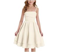 Fille Robe Bustier D'Été Vêtements Solid Chic Robe Élégant A-Ligne Robes sans Manches Vêtement Décontracté Funky Habillement Mi-Longue Mes Commandes en Cours de Livraison Beige, 12-13 Ans