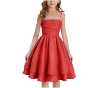 Fille Robe Bustier D'Été Vêtements Solid Chic Robe Élégant A-Ligne Robes sans Manches Vêtement Décontracté Funky Habillement Mi-Longue Hauts Vente Flash du Jour Et Soldes Rouge, 9-10 Ans