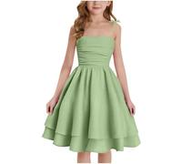 Fille Robe Bustier D'Été Vêtements Solid Chic Robe Élégant A-Ligne Robes sans Manches Vêtement Décontracté Funky Habillement Mi-Longue Hauts Produits Vert, 11-12 Ans