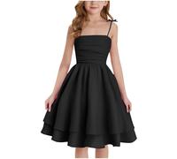 Fille Robe Bustier D'Été Vêtements Solid Chic Robe Élégant A-Ligne Robes sans Manches Vêtement Décontracté Funky Habillement Mi-Longue Hauts Mon Compte Noir, 12-13 Ans