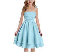 Fille Robe Bustier D'Été Vêtements Solid Chic Robe Élégant A-Ligne Robes sans Manches Vêtement Décontracté Funky Habillement Mi-Longue Hauts Mes Commandes Bleu, 10-11 Ans