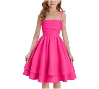 Fille Robe Bustier D'Été Vêtements Solid Chic Robe Élégant A-Ligne Robes sans Manches Vêtement Décontracté Funky Habillement Mi-Longue Hauts Produits Rose Vif, 9-10 Ans