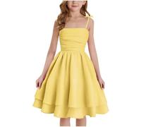 Fille Robe Bustier D'Été Vêtements Solid Chic Robe Élégant A-Ligne Robes sans Manches Vêtement Décontracté Funky Habillement Mi-Longue Hauts Vente Flash du Jour Et Soldes Jaune, 9-10 Ans