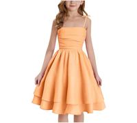 Fille Robe Bustier D'Été Vêtements Solid Chic Robe Élégant A-Ligne Robes sans Manches Vêtement Décontracté Funky Habillement Mi-Longue Soldes Orange, 8-9 Ans
