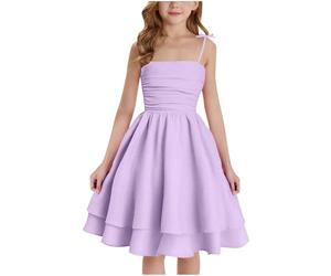 Fille Robe Bustier D'Été Vêtements Solid Chic Robe Élégant A-Ligne Robes sans Manches Vêtement Décontracté Funky Habillement Mi-Longue Hauts Vente Flash du Jour Et Soldes Violet, 12-13 Ans