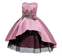 Fille Robe Ceremonie Mariage Tulle sans Manches Enfant Robes Bapteme de Communion d'anniversaire du Soir Communion Anniversaire Robe de Fête Swing Robes Fille Chic et Elegant Léger Dress 3-10 ans