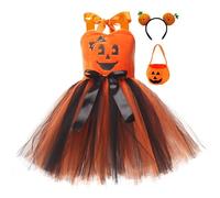 Fille Robe Citrouille Halloween, Fille Jupe Tutu Citrouille, Courte Robe en Tulle sans Manches, Déguisement Enfant Costume d'halloween Robes de Carnaval Cosplay 3PC