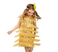 Fille Robe de Danse Latine Franges Robe Vinatage sans Manches Salsa Samba Rumba Tango avec Bandeau Cheveau Plumes pour Spectacle Performance 4-12 Ans