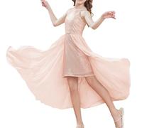 Fille Robe de Fête à Dos Nu Robe Maxi à Sequin et Traîne Jolie Robe de Fée pour Petite Fille Robe à Paillettes Or Rose 12-14 Ans