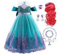 Fille Robe de Princesse Ariel Deguisement Sirène Fille Deguisement Ariel Petite Sirene Et Accessoires Costume Anniversaire FêTe Halloween NoëL Contes FéEs Cosplay Enfant Robe De SoiréE,01Wig-120cm