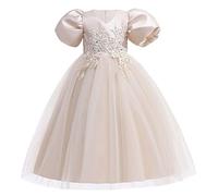 Fille Robe Élégante Robe d'anniversaire Ceremonie Mariage Fête Robes de Filles Princesse Manches Courtes Floral Print Tulle Robes Filles pour Les Fêtes Formel Anniversaires et Mariages 3-12 Ans