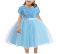 Fille Robe Élégante Tutu en Tulle Robe d'anniversaire Ceremonie Mariage Fête Paillette Robes de Filles Princesse 2-8 Ans Robes Filles Manches Courtes pour Les Fêtes Anniversaires et Mariages
