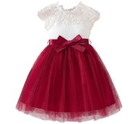 Fille Robe Élégante Tutu en Tulle Robe d'anniversaire Ceremonie Mariage Fête Robes de Filles Princesse 3-10 Ans Robes Filles Manches Courtes pour Les Fêtes Anniversaires et Mariages