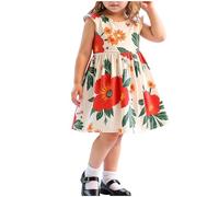 Fille Robe Ete Fleurie Bohème sans Manches Ligne A Robe Filles Chic Et Elegant Casual Robes de Fête Soirée Ceremonie Vacances Bapteme Anniversaire Tunique Robes d'été légère Dress de Plage 3-8 Ans