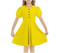 Fille Robe Ete Manches Courtes Ligne A Robe Filles Chic Et Elegant Casual Robes de Fête Soirée Ceremonie Vacances Bapteme Anniversaire Tunique Robes d'été légère Dress de Plage 4-15 Ans
