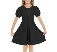Fille Robe Ete Manches Courtes Ligne A Robe Filles Chic Et Elegant Casual Robes de Fête Soirée Ceremonie Vacances Bapteme Anniversaire Tunique Robes d'été légère Dress de Plage 4-15 Ans