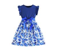 Fille Robe Été sans Manches Bowknot Dress d'anniversaire Ceremonie Fête Robes de Filles Princesse Floral Print Robes Filles pour Les Fêtes Formel Anniversaires et Mariages Robe Soiree Princesse