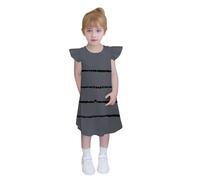 Fille Robe Ete sans Manches Imprimé Rayé Ligne A Robe Filles Chic Et Elegant Casual Robes de Fête Soirée Ceremonie Vacances Bapteme Anniversaire Tunique Robes d'été légère Dress de Plage 4-14 Ans