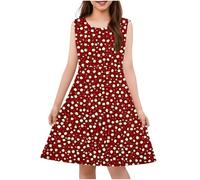 Fille Robe Fleurie Bohème sans Manches Ligne A Robe Filles Chic Et Elegant Casual Robes de Fête Soirée Ceremonie Vacances Bapteme Anniversaire Tunique Robes d'été légère Dress de Plage 4-14 Ans
