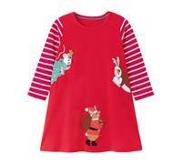 Fille Robe Lapin Rayé Rouge Hiver Automne Noël Halloween Bohême Plage Manches Longues Casual Coton Plissée Chemise Robes pour Enfant 2 Ans