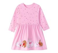 Fille Robe Lapin Rose Hiver Automne Noël Halloween Bohême Plage Manches Longues Casual Coton Plissée Chemise Robes pour Enfant 4 Ans