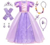 Fille Robe Princesse Raiponce DéGuisement Raiponce Filles Costume Princesse Raiponce Avec Perruque Raiponce Couronne Baguette Anneau Collier Carnaval Halloween NoëL FêTe Partie Cosplay Robe,140cm