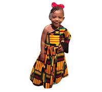 Fille Robes Chic Ete sans Manche Africaine Style Sling Ceremonie Bohémien Robe Ébouriffer Épaule Bretelles Jupe de Plage Voyage d'Été Enfant Soiree Princesse Fille, Multicolore, 5-6 ans