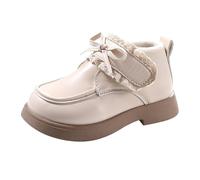 Fille Rose Bout Cap Bottes Girl Bow Fashion Princess Shoes Big Children Two Cotton Thickened Ankle Boots Fille Rouge Bout en Amande Bottines (Beige, 27 Little Child)