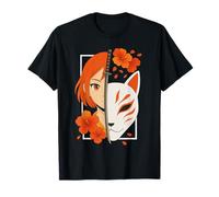 Fille Samouraï Japonaise Anime Masque Épée Kitsune Renard T-Shirt