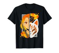 Fille Samouraï Japonaise Anime Masque Épée Kitsune Renard T-Shirt