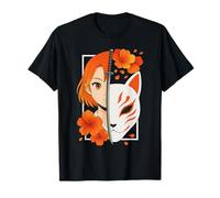 Fille Samouraï Japonaise Masque Kitsune Épée Art Anime T-Shirt