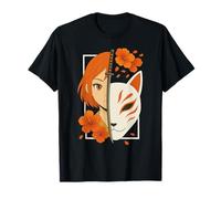 Fille Samouraï Japonaise Masque Kitsune Épée Art Anime T-Shirt