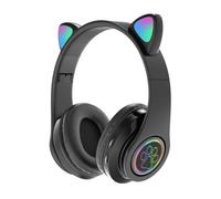 Fille Sans Fil Gaming Headset, Mignon Chat Oreille Casque avec des Lumières LED, Antibruit Stéréo Casque de Jeu, mode Noir