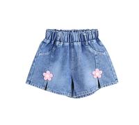 Fille Short en Jean 2-7 Ans Pantalon Court en Jean Ado Ete Fluide Large Short Coton été Filles Ample Chic Casual Sport Plage Vacances Confortable Shorts et Bermudas en Denim