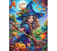 Fille sorcière dans la forêt d'Halloween 1000 Pièces Puzzle Adulte En Carton Haute Qualité Épais Conte de fées animal magique Difficile Moyenne Anti-Stress Décoration Murale Idée Cadeau Saint Valentin