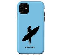 Fille surfeuse rétro Aloha Vibes marchant vers le coucher du soleil Coque pour iPhone 11