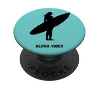 Fille surfeuse rétro Aloha Vibes marchant vers le coucher du soleil PopSockets PopGrip Adhésif