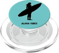 Fille surfeuse rétro Aloha Vibes marchant vers le coucher du soleil PopSockets PopGrip pour MagSafe
