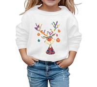 Fille Sweatshirts Noel 2025 Enfant,Pull Rouge Fille Renne Imprime Drôle Sans Capuche Sweat avec Col Rond et Manches Longues Pullover Christmas Mode Hiver Chaud pour 3 - 10 Ans Décontracté Classique
