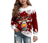 Fille Sweatshirts Noel Rigolo Imprimé de Noëls Sweat Noël Ouaté pour Filles Enfant Décontracté Pulls de Noels à Manches Longues Col Rond Sweats Shirt Hiver Chaud Sweatshirts Noel Enfant