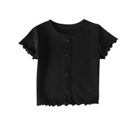 Fille T-Shirt à Manches Courtes D'Été Vêtements Solid Haut Décontracté Col Rond Tshirt Shirt Respirant Crop Tee Tops Hauts Chic Vêtement Chemisiers Mes Commandes Passées Noir, 11-12 Ans