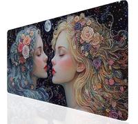 Fille Tapis de Souris Gaming XXL 600x300x3mm, Bleu Grand Tapis de Souris Lavable à Bords Cousus, Etendu Mouse Pad Base en Caoutchouc Antidérapante, pour Le Bureau et la Maison Claviers Cadeau FR-9402