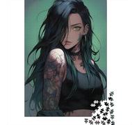 Fille tatouée Puzzles pour Adultes 1000 Teile Beauté Anime Jeu Éducatif Jouets Défi Artisanat Cadeau Famille Décor À La Maison Jeu D'adresse pour Toute La Famille 1000pcs (75x50cm)