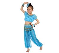 Fille Tenue Robe Danse Jazz Valse Chacha Tango Costume Dancewear Costume Orientale Belly Dance Cosplay Halloween Costumes De Danse pour Les Enfants (Light Blue, L)