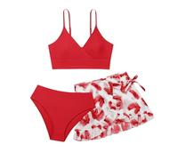 Fille Triangle Bikini Set,Maillot De Bain Deux PièCes pour Filles avec Volants Et Jupe De Plage Assortie pour Les Grandes Filles Et Les Jeunes Filles